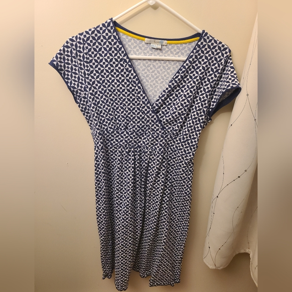 Lot of 2 BODEN V Wrap Neck Dresses, US6 Green & Navy Geometric